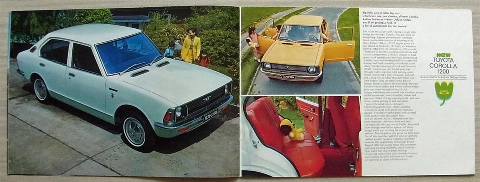 TOYOTA COROLLA 1200 Car Range Sales Brochure c1971-72 #77604 SEDAN Coupe SL - Image 3 of 4