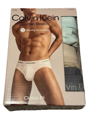 NEW NIB CALVIN KLEIN COTTON STRETCH 3 PACK HIP BRIEF 2XL XXL CLASSIC FIT WICKING