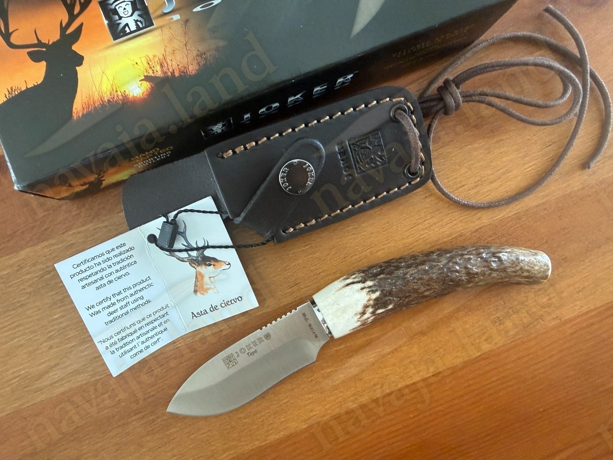 Joker Topo Hunting Knife Genuine Deer Horn Handle Leather Sheath