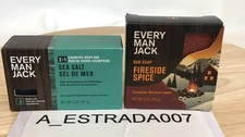 Every Man Jack 2-in-1 Shampoo+Body Bar 5 oz Sea Salt & Bar Soap Fireside 2pk NEW