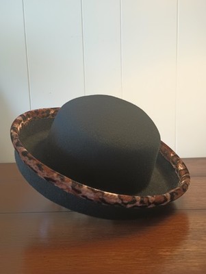 Bowler Hat Wool Leopard Faux Fur Trim Black Large Read | eBay display picture 3
