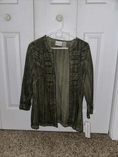 Alfred Dunner Size 14 Women s Open Front Jacket 3/4 Sleeve Green Boho NWT