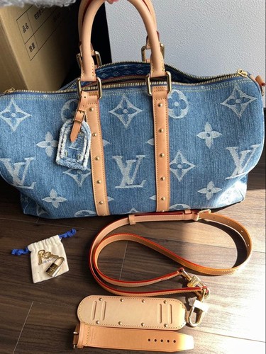 Louis Vuitton Denim Keepall Bandouliere Boston Bag 829476