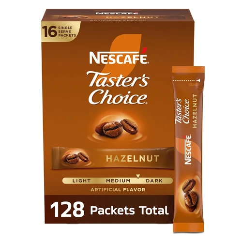 Nescafe Taster'S Choice Instant Coffee Beverage, Hazelnut, 16 Count Pack of 8