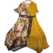 C Est 1946 Mixed Floral Leopard Print Maxi Dress Plus Size 18/20W Yellow Pink