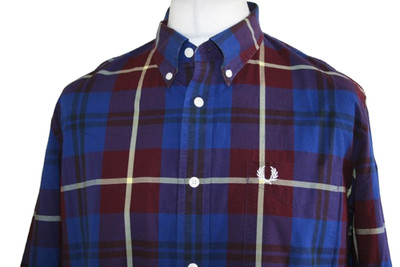 Fred Perry Hemd Herren XL Mehrfarbig Kariert Button-Down Langarm Mod Ska