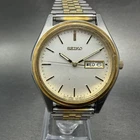 Seiko Watch Men 37mm Silver Dial Two Tone Daydate Round 7N43-9048 New Battery UI
