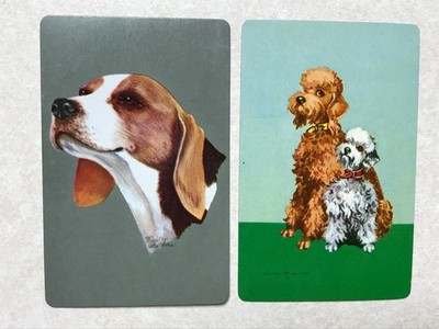 Vintage (2) Drawn Diff. Dogs Puppies Cute Single Swap Playing Card 1 Ace PC846