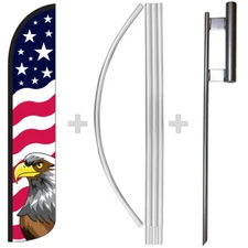 Stars & Bars USA Eagle 15' Tall Windless Swooper Feather Banner Flag & Pole Kit