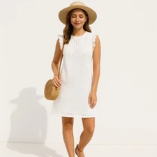 Madewell Womens White Eyelet Ruffle Dress Sz S Prairie Boho Cottagecore Festival