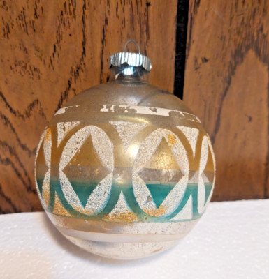 vintage Shiney Brite Christmas Ornament glass glitter painted silver 50s 60s USA