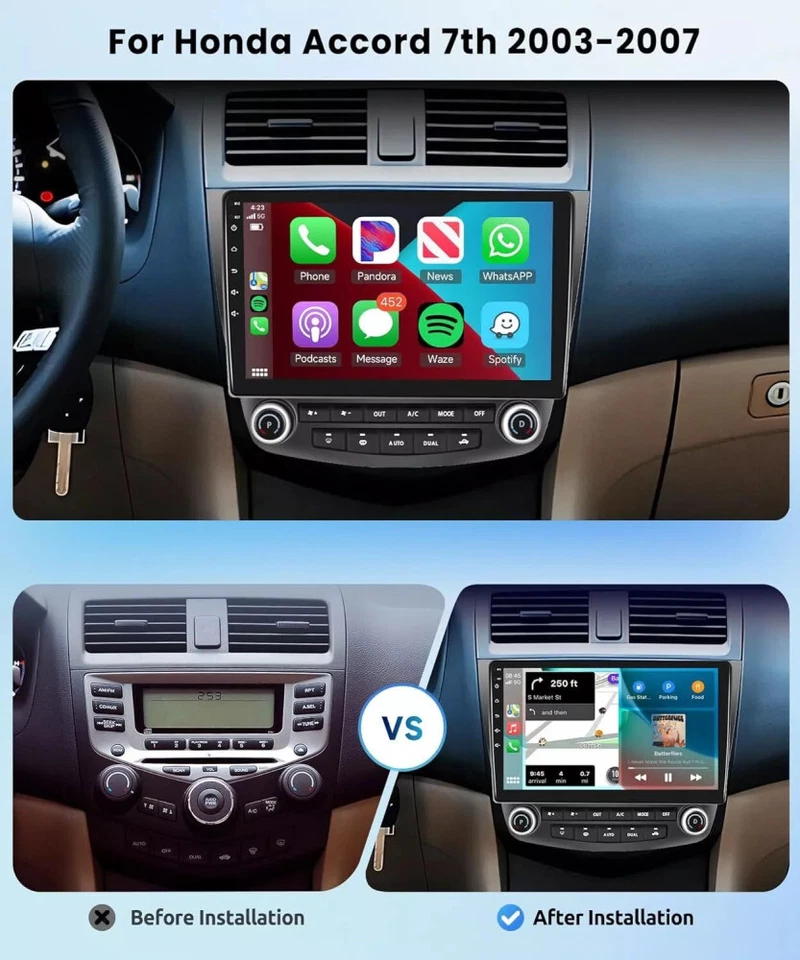 For Honda Accord 2003-2007 Apple CarPlay Android 15 Car Stereo Radio GPS FM WIFI - Imagem 2 de 4