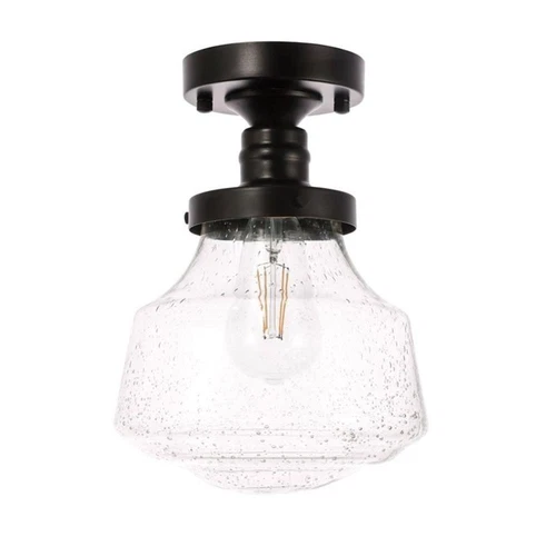 Living District Lyle 1-Light Metal & Glass Flush Mount in Black/Clear - Picture 6 of 11