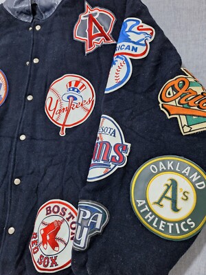 Vintage 90s Jeff Hamilton MLB Patchs Wool Leather Jacket