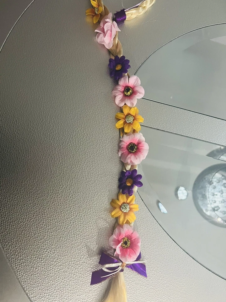 Diadema Trenzada Rapunzel Enredada Princesa Rubio Cabello Flores Púrpura Amarillo Pnk Foto 3 de 4