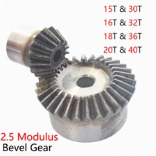 1 Pair 2.5 Modulus Bevel Gear Combination 15T to 40T 90° 1:2 Pairing 45# Steel