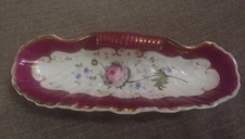 Antique Old Paris Porcelain Floral Hand Painted Footed Shell Dish 9 1/2” Long