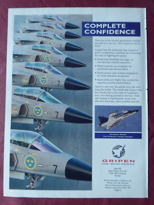 9/1996 PUB SAAB MILITARY AIRCRAFT BRITISH AEROSPACE JAS 39 GRIPEN FIGHTER AD