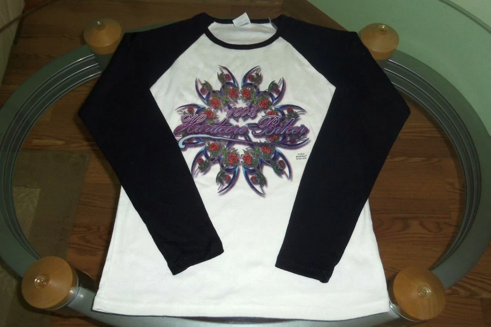 2x Anvil Biker White/Black Seamless Shirt Long Sleeve 100% Cotton Junior S-7/8 - Image 4 of 4