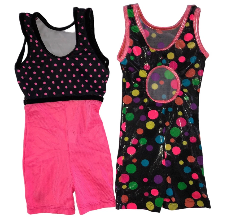Juego de 2 GK Elite Gimnasia Unitard Niño Niño Pequeño CXS Rosa Negro Lámina Leotardo Foto 4 de 4