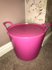 26L PINK FLEXI TUB WITH PINK LID, STORAGE BUCKET TRUG, FLEXIBLE, CONTAINER