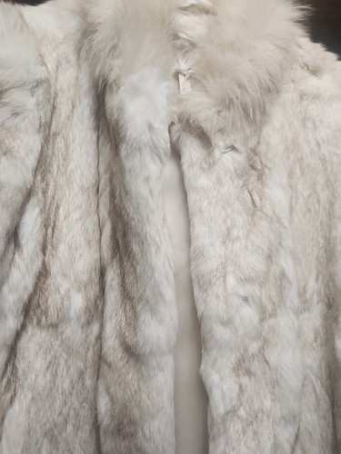 Women's Rabbit Fur Jacket Coat Cream Ivory Size M. Collar - Picture 2 of 6