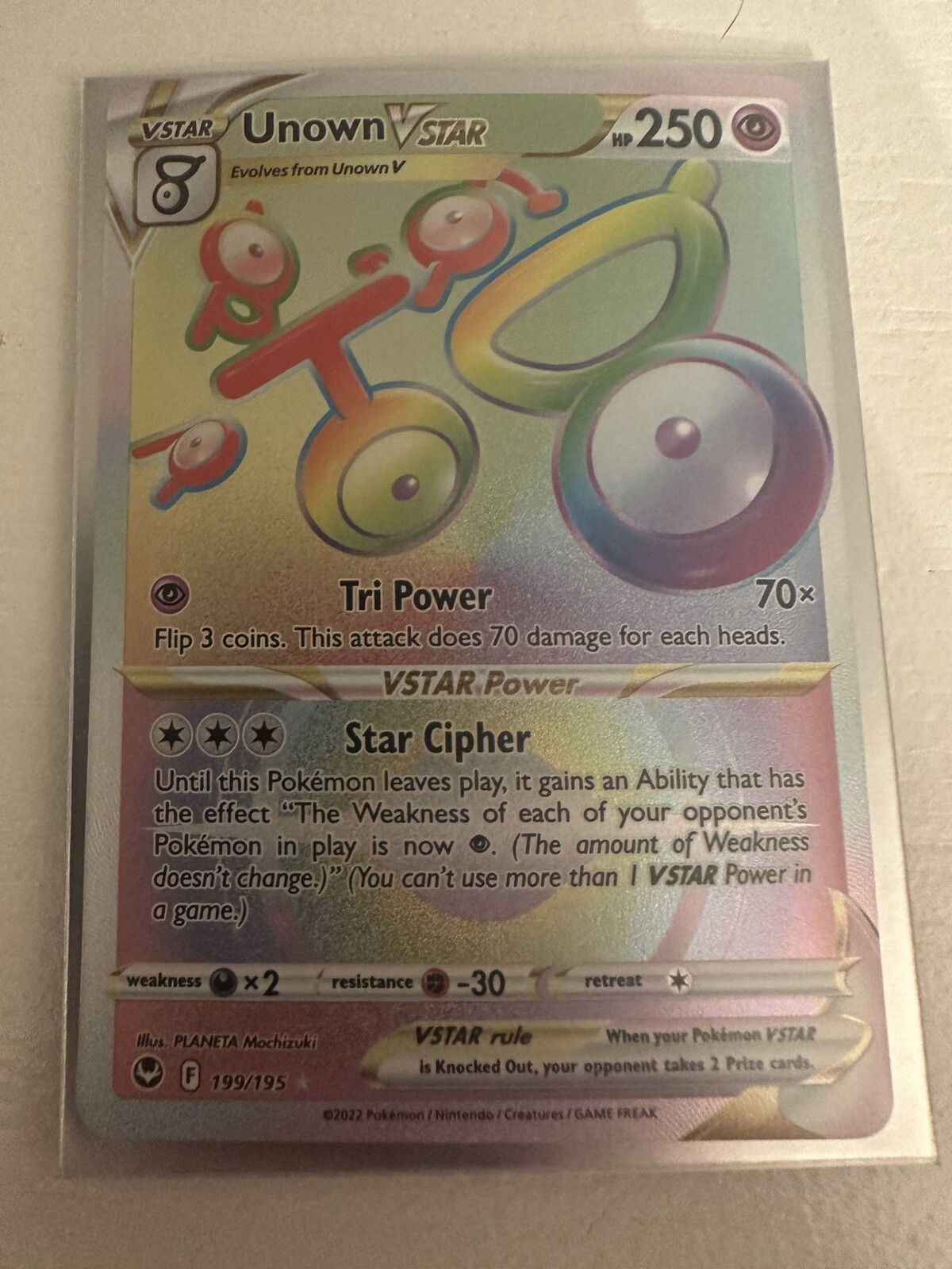 Unown V Star 199/195 Rainbow Secret Rare Silver Tempest Pokemon TCG NM