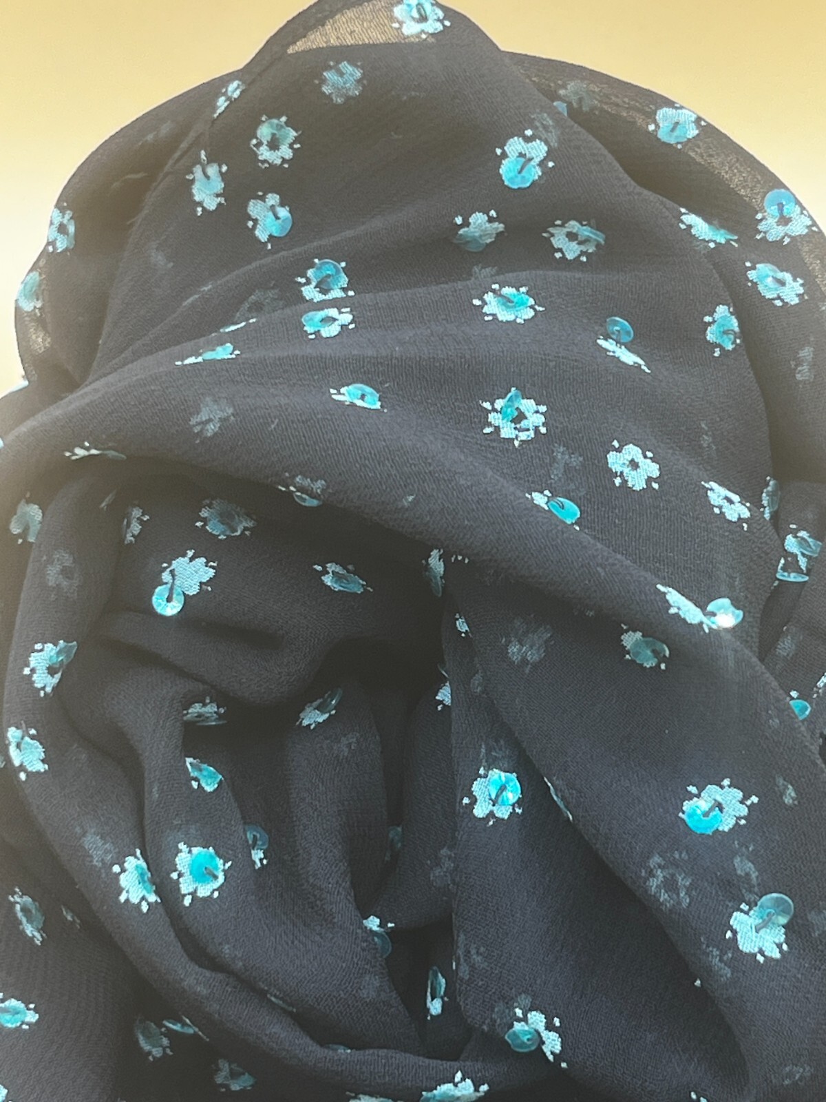 Vintage Long Rectangular Black Sheer Sequined Sca… - image 4