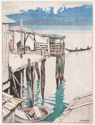 Jim King's Wharf, Alert Bay BC by Walter J. Phillips 1921 Woodcut Art Print
