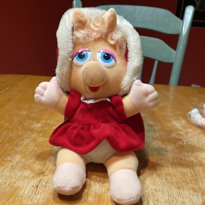 Vintage 1987 Henson Associates Baby Miss Piggy Muppet Christmas Plush 9 in