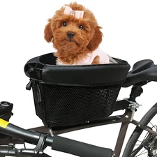 Dog Bike Basket, Adjustable Safety Strap Pet Bike Basket, Bike Dog Basket wit...