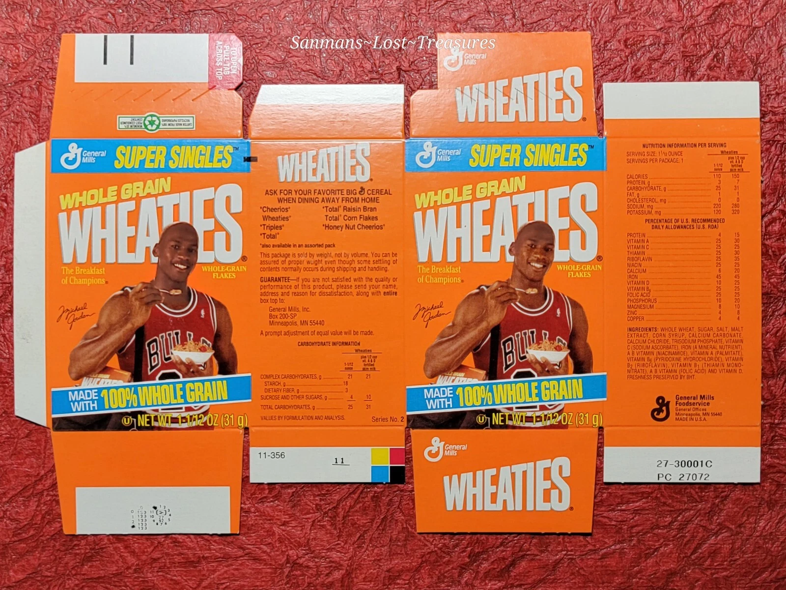 Michael Jordan Wheaties "Super Singles" scatola piatta taglia 1 oz. Non piegato. Scatola #2