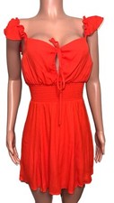 Reformation Red Hot Day Emmaline Smocked Keyhole Mini Dress Ruffled Straps Sz 8