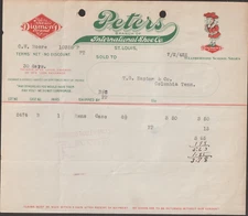 Peters International Diamond Brand Shoe Co. St Louis Invoice Dated 07/02/1922