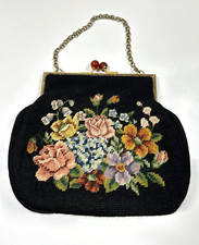 Vintage Needlepoint Tapestry Carpetbag Purse Evening Bag Floral with Mirrors