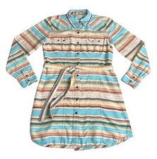 Tasha Polizzi Shirt Dress M Colt 44 Pearl Snap Belted Western Southwest Cowgirl