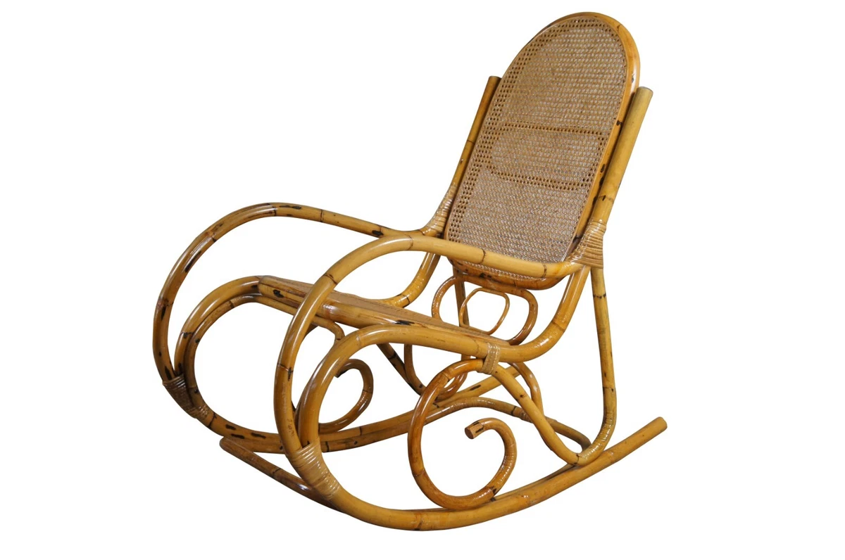 Vintage Thonet Style Large Bamboo Bentwood Cane Rattan Rocking Arm