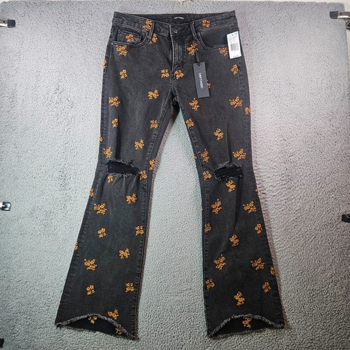 $158 NWT Driftwood Eva Bootcut Jeans Women 31 x33 Floral Embroidered Boho Black