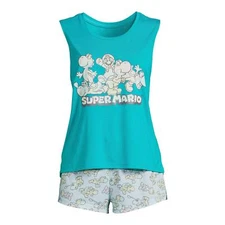Super Mario Women's  Tank Top, Shorts and Socks, 3-Piece Sleep Set Large