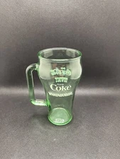 Vintage Whataburger Coca-Cola Cowboy Green Glass Drinking Mug With Handle 1980's