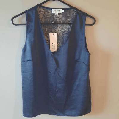 New With Tags Shiny Blue Lace Back Sleeveless Top
