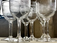 7 x VINTAGE - SHERRY / LIQUEUR GLASSES - Engraved - Stem Glasses