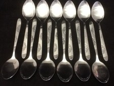 6 TABLE Spoons Spoon Stainless Steel 7" long x 1 1/2" Wide Floral Design