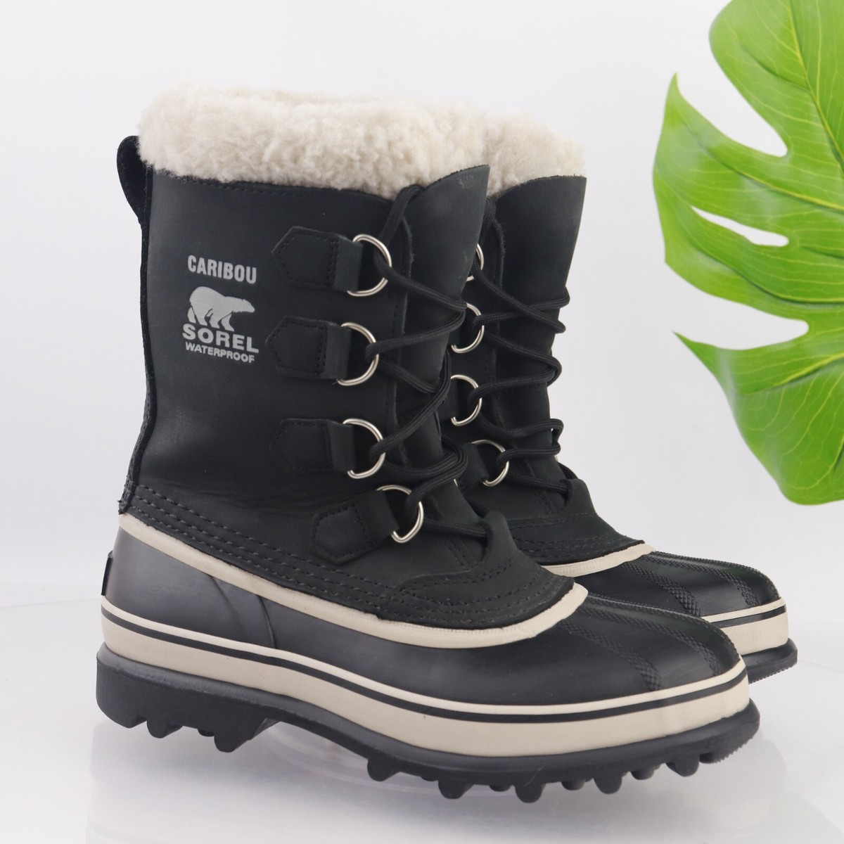 Sorel Women's Caribou Snow Boot Size 7 Waterproof Black Leather