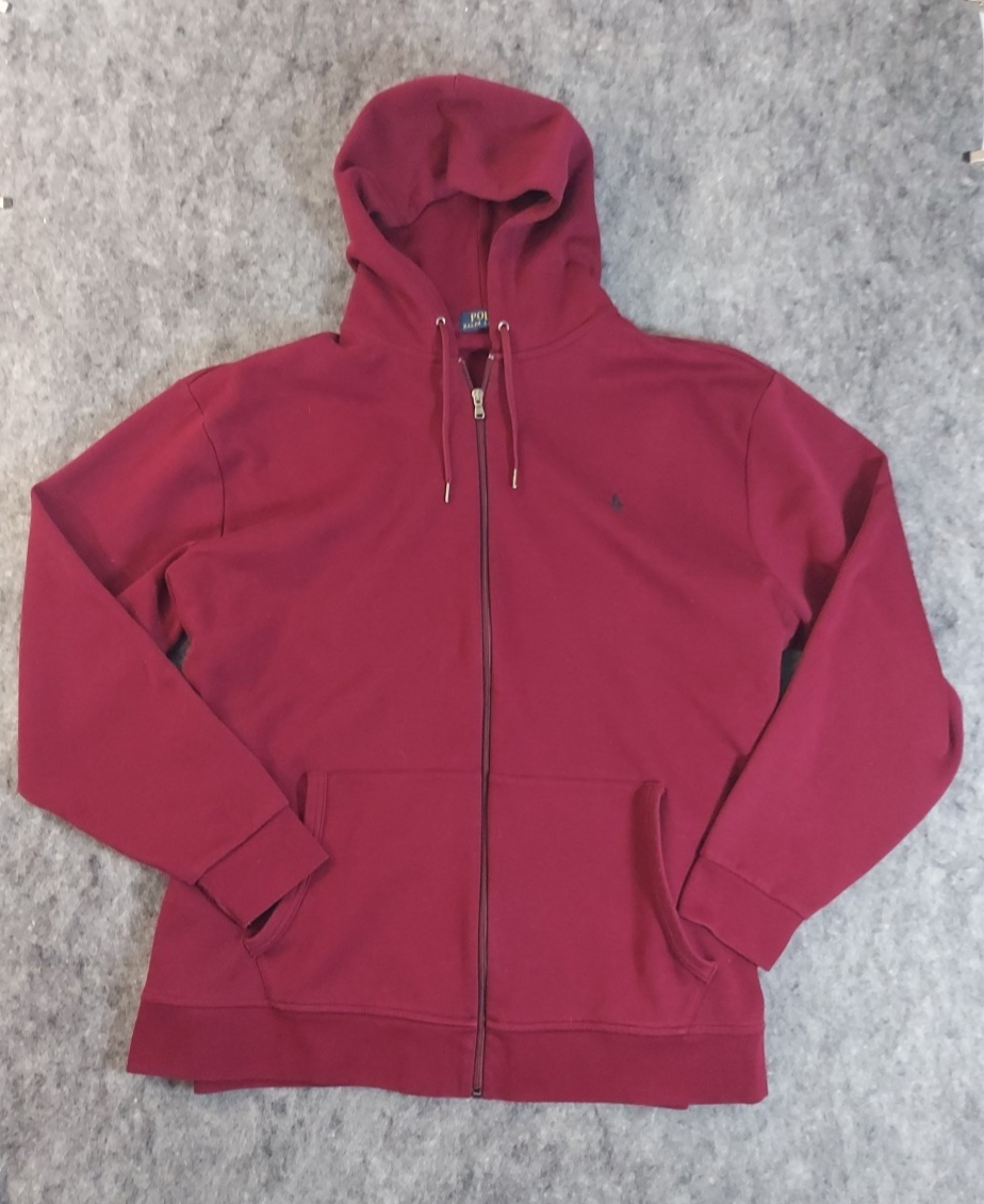 Polo Ralph Lauren giacca uomo 2XLT XXLT rosso bordeaux pile cappuccio zip intera pony