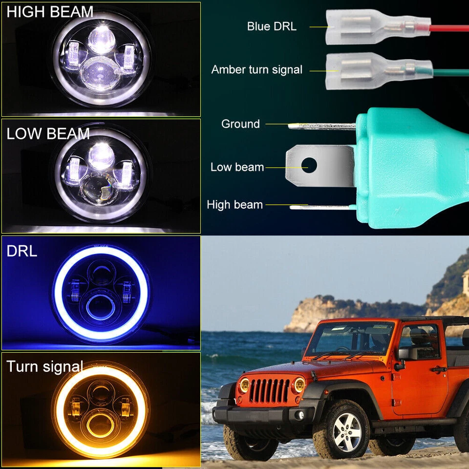 2x Fit Chevrolet Bel Air 1953 1954 1955 1956 1957 7"" faróis de LED azul HALO - Imagem 3 de 4