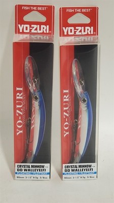 Two Yo-Zuri Crystal Minnow Deep Diver Walleye Floating Lures, 3 1/2'' Blue Chrome
