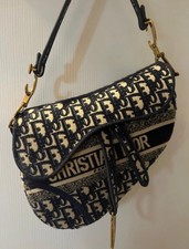 Dior Saddle borsa a spalla jacquard panna/blu marino