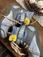 TMA Eyes Boots Lace Up Boots Size 7.5 Denim Design Patchwork .