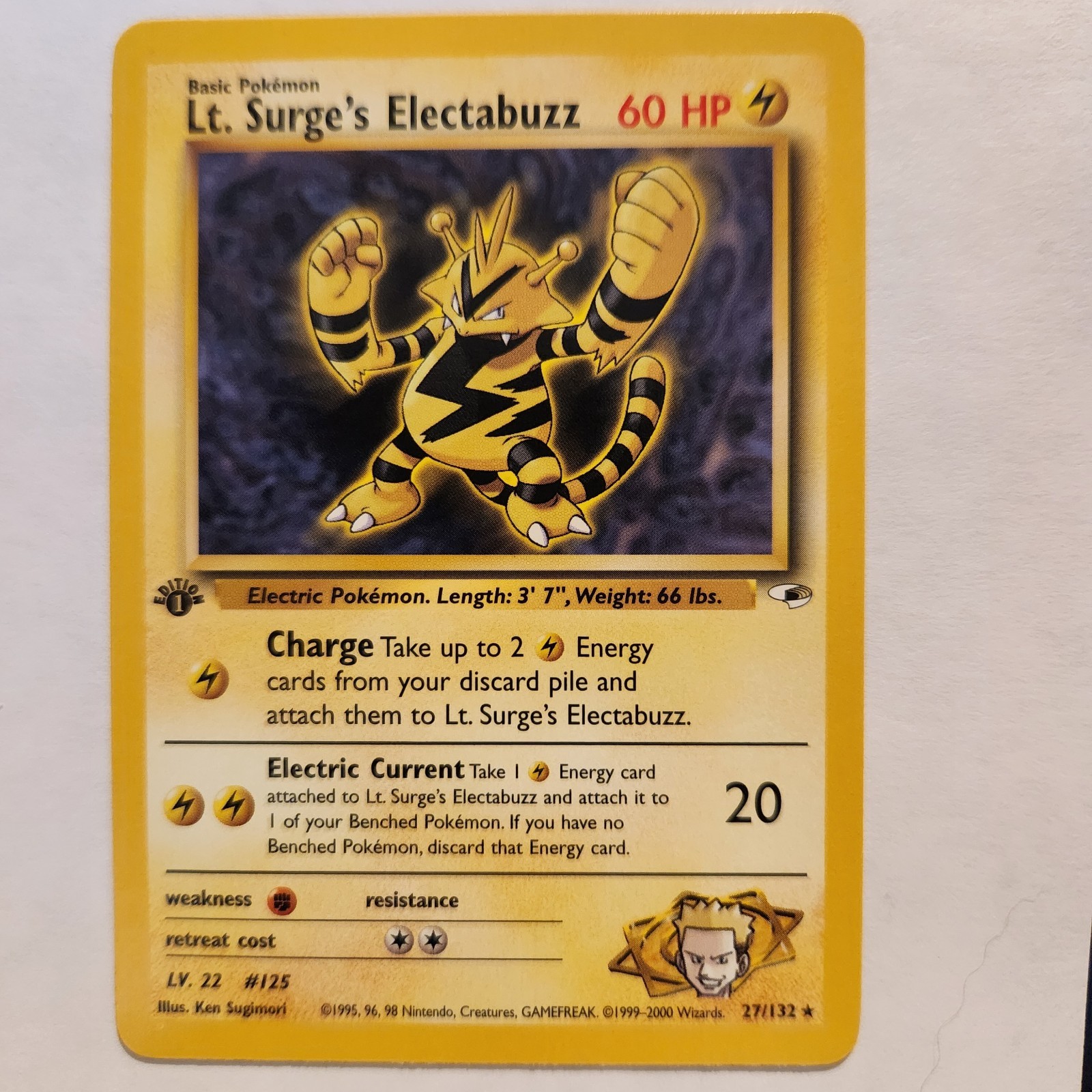 Lt. Surge’s Electabuzz 27/132 Pokemon TCG 1st Edition Gym Heroes NM Vintage 2000